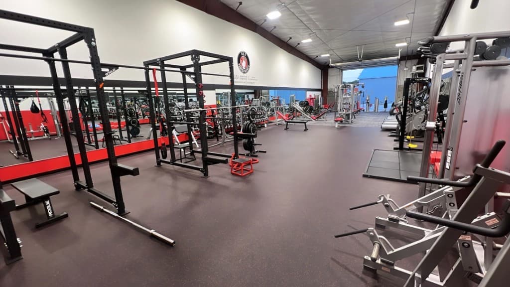 Power racks, free weights, and strength equipment in the MA5 gym